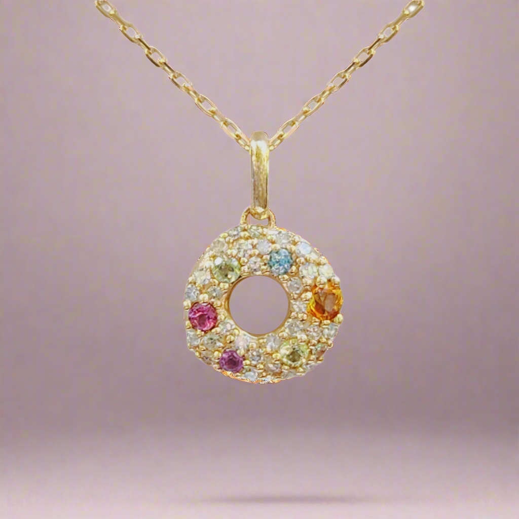 10k Gold Multicolor Sapphire Small Circle Necklace