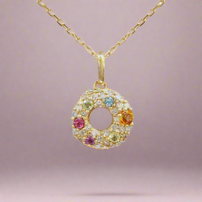 10k Gold Multicolor Sapphire Small Circle Necklace