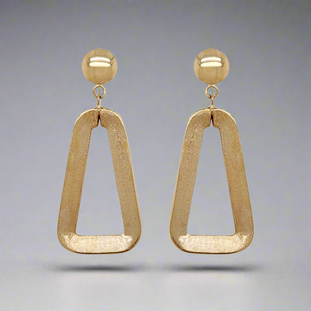 14K Gold Dangling Triangle Shape Earrings