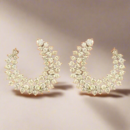 Sterling Silver 3 Row Sprinkled CZ C Shaped Side Hoop Earrings