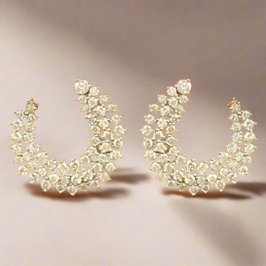Sterling Silver 3 Row Sprinkled CZ C Shaped Side Hoop Earrings