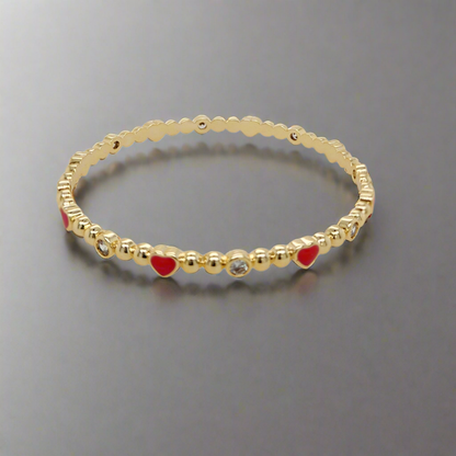 Gold Plated Enamel Balls and Hearts Children's Bangle