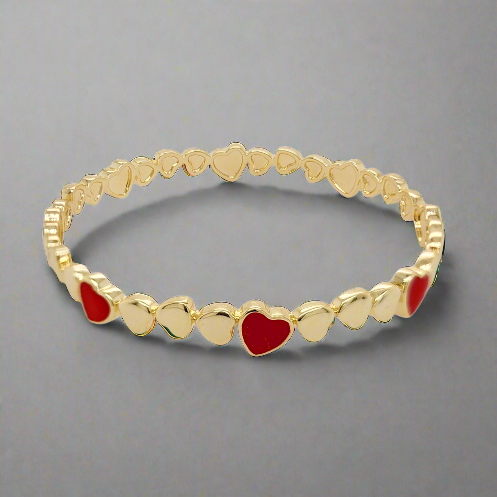 Gold Plated Enamel Hearts Children's Bangle