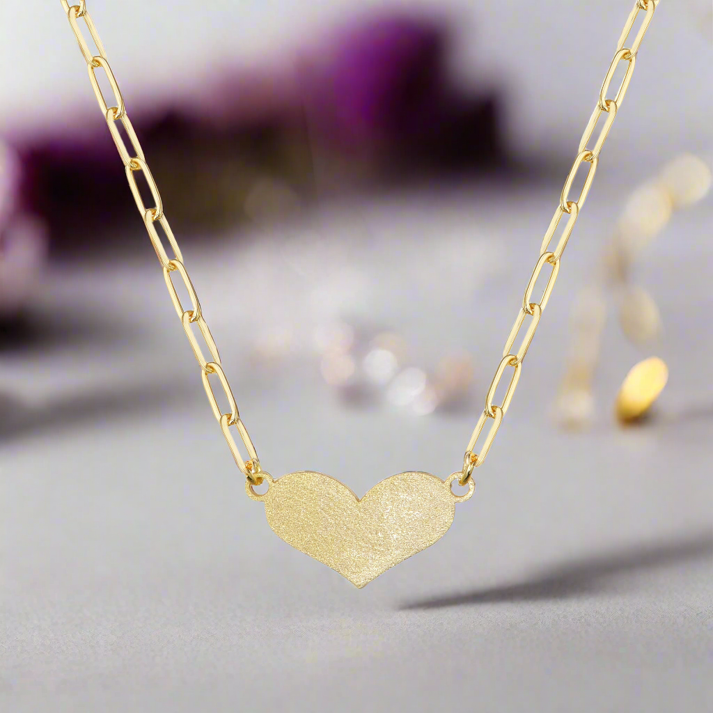 Gold Plated Brass Paperclip Necklace With Center Heart