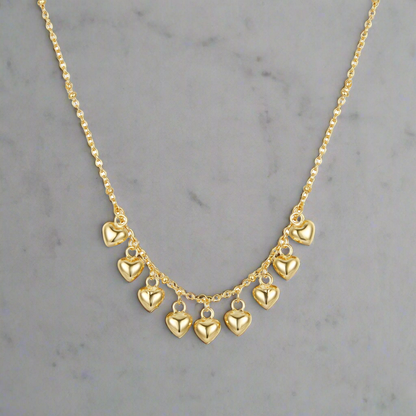 Sterling Silver Gold Plated Dangling Hearts Necklace