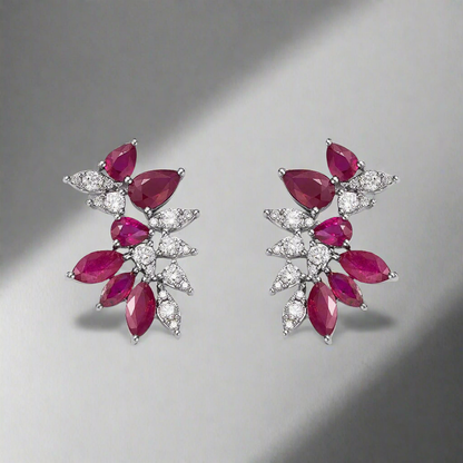 Sterling Silver Ruby and Clear CZ Cluster Stud Earring