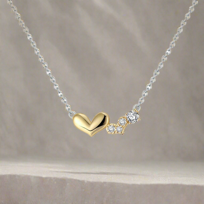 Sterling Silver Gold Plated Double Heart On Rhodium Chain Necklace