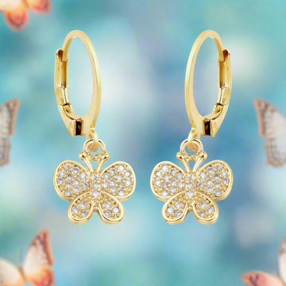 Gold Plated Surgical Steel CZ Butterfly Earrings