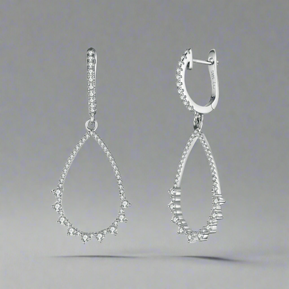 Sterling Silver Fancy Teardrop Micropave and CZ Earrings