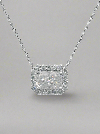 14K Radiant Halo CVD Lab Grown Diamond Necklace