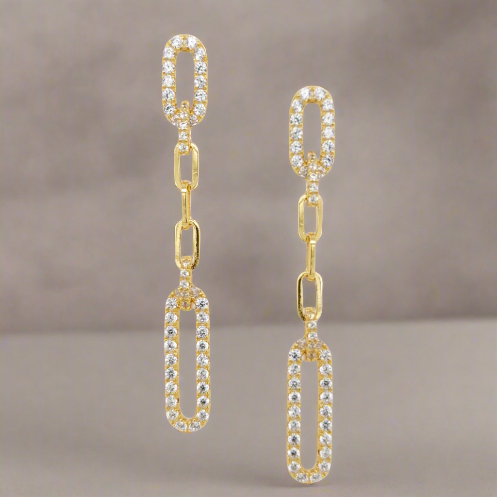 Sterling Silver Gold Plated CZ Paperclip Earring