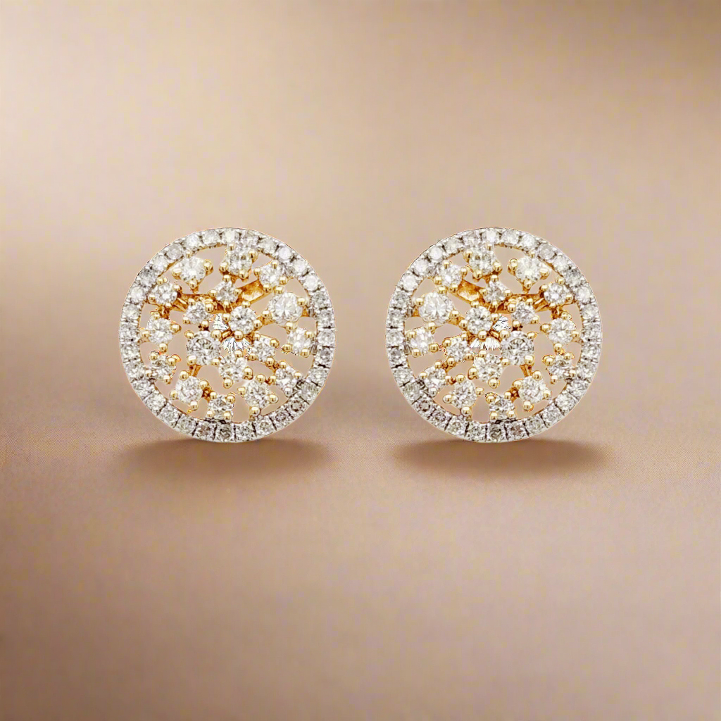 14K Gold Sprinkled Diamond Circle Stud Earrings