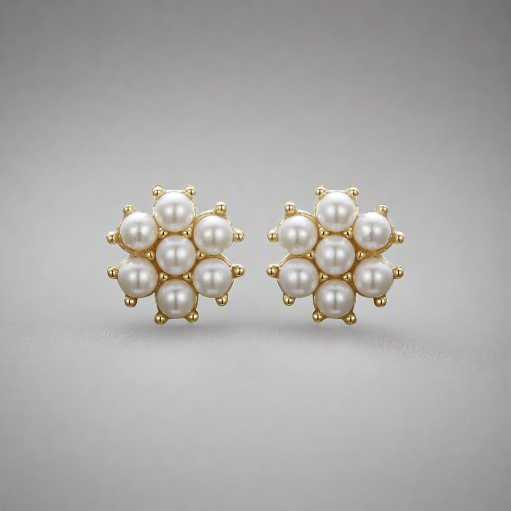 Surgical Steel Gold Plated Pearl Cluster Stud Earring