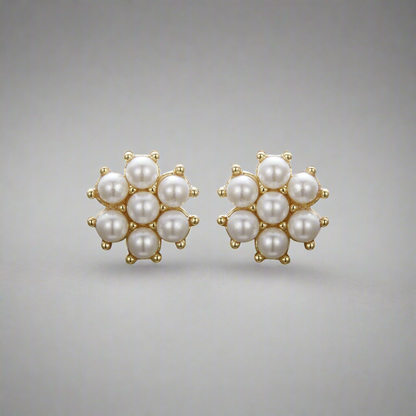 Surgical Steel Gold Plated Pearl Cluster Stud Earring