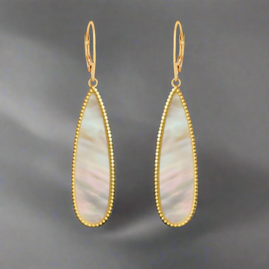 Gold Plated Sterling Silver Mother of Pearl Teardrop on Leverback Earring