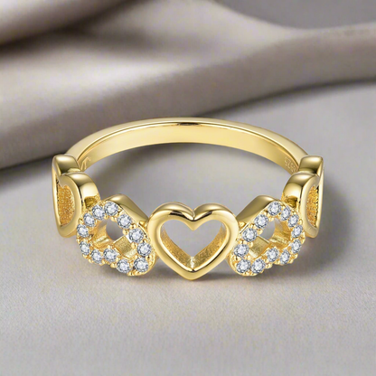 Sterling Silver Micropave and Solid Hearts Ring