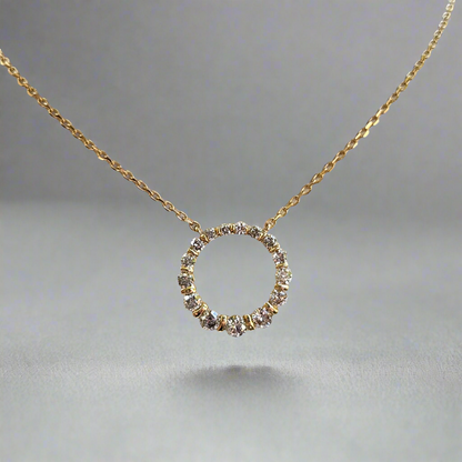 10k Gold Graduated Diamond Small Circle Necklace