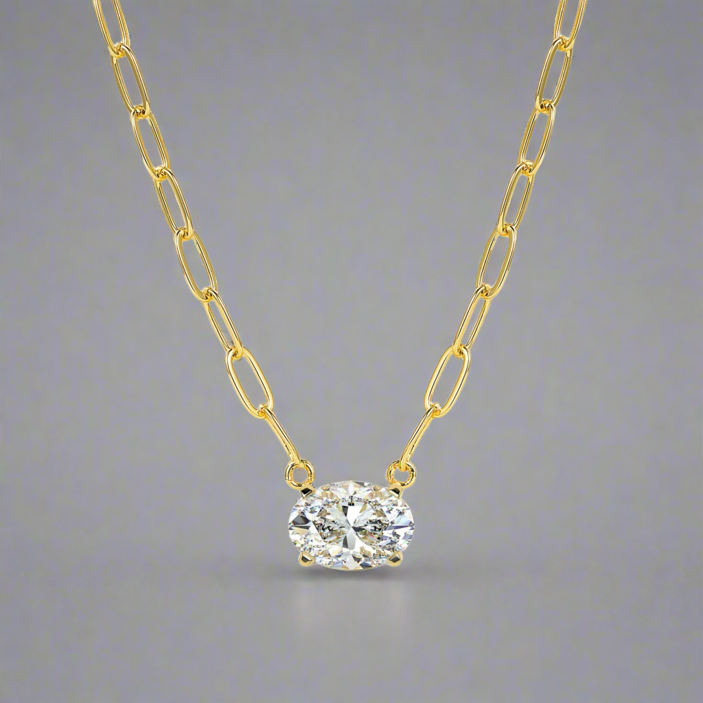 Gold-plated Sterling Silver CZ Solitaire Necklace on Paperclip Chain