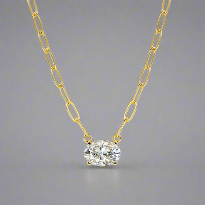 Gold-plated Sterling Silver CZ Solitaire Necklace on Paperclip Chain