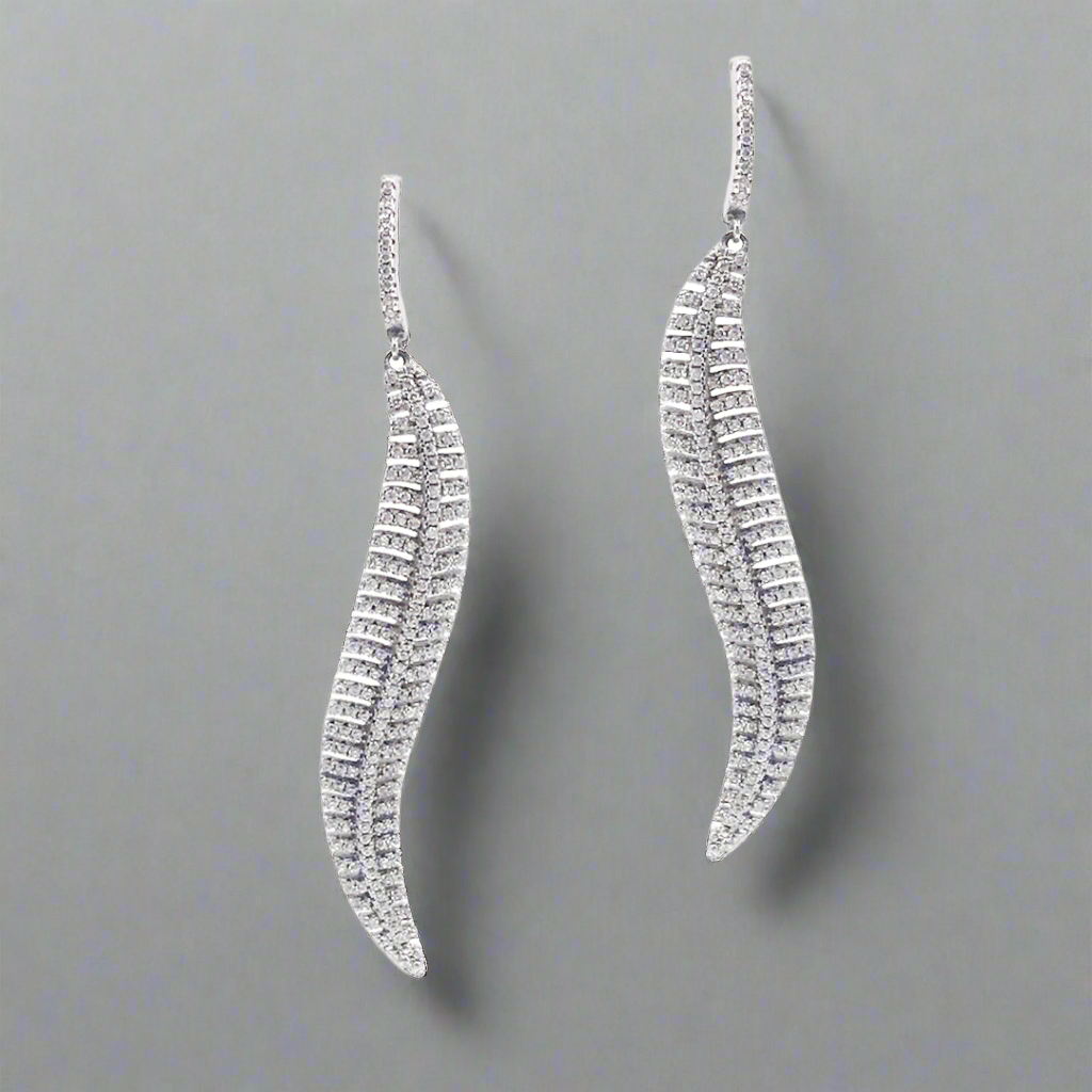 Sterling Silver Long Leaf Earrings