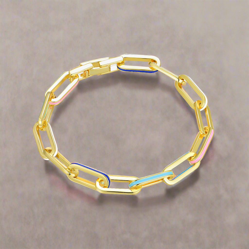 Sterling Silver Enamel Paperclip Link Bracelet