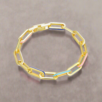 Sterling Silver Enamel Paperclip Link Bracelet