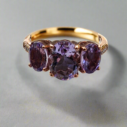 10K Rose Gold With Amethyst and Diamond Ring