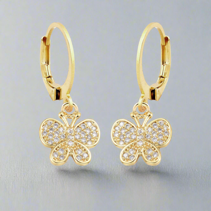 Gold Plated Surgical Steel CZ Butterfly Earrings