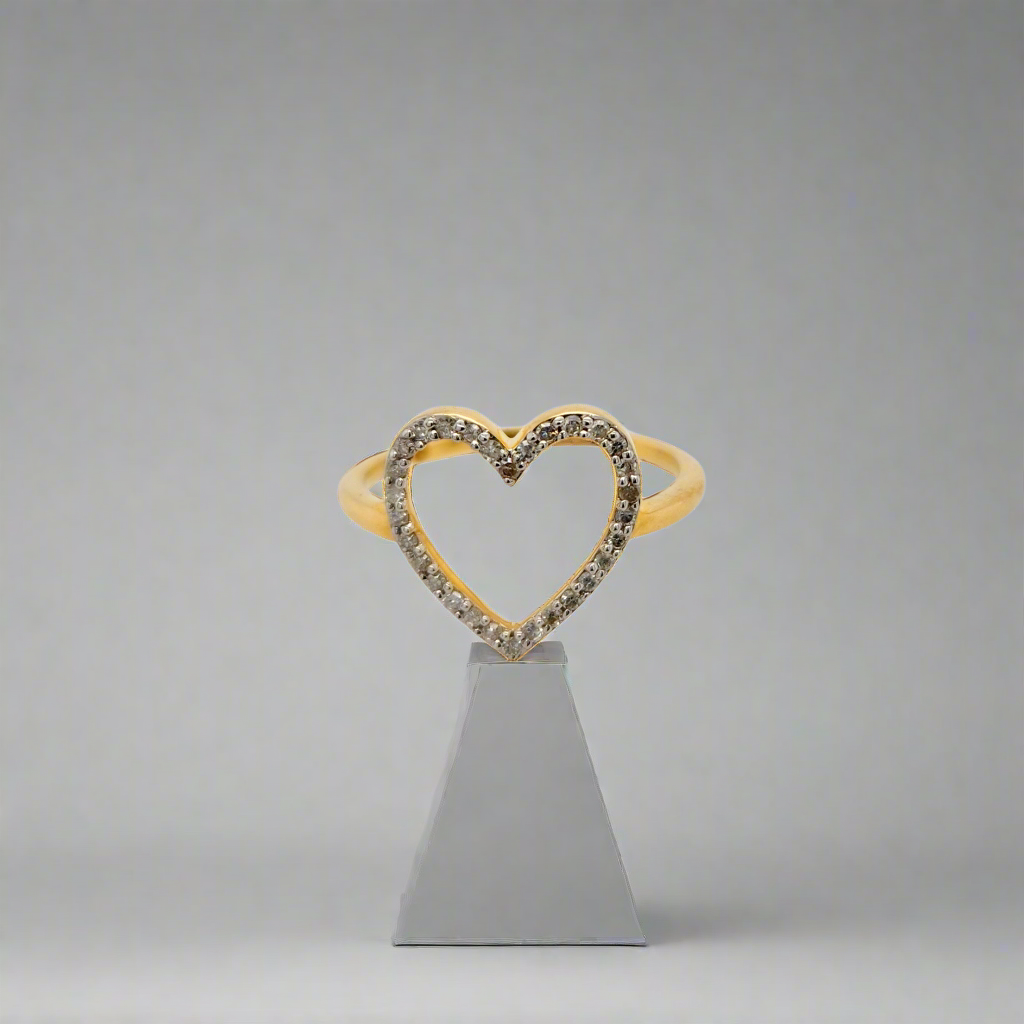 10K Yellow Gold Diamond Heart Outline Ring