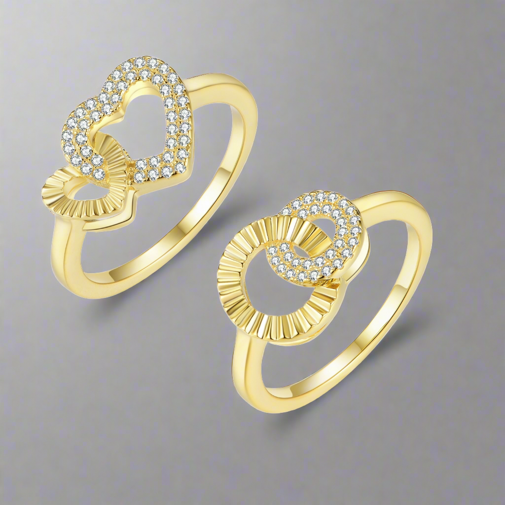 Gold-plated Sterling Silver Micropave Interlocking Shapes Ring