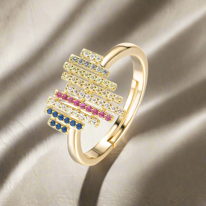 Sterling Silver Gold-Plated Multicolor Striped Heart Ring