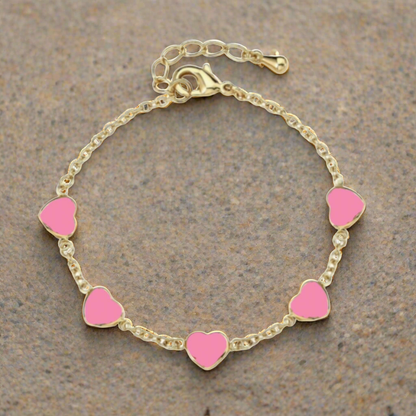 Gold Plated Sterling Silver Red Or Pink Enamel Heart Station Bracelet