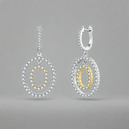 Sterling Silver Two Tone Double Oval CZ Earring