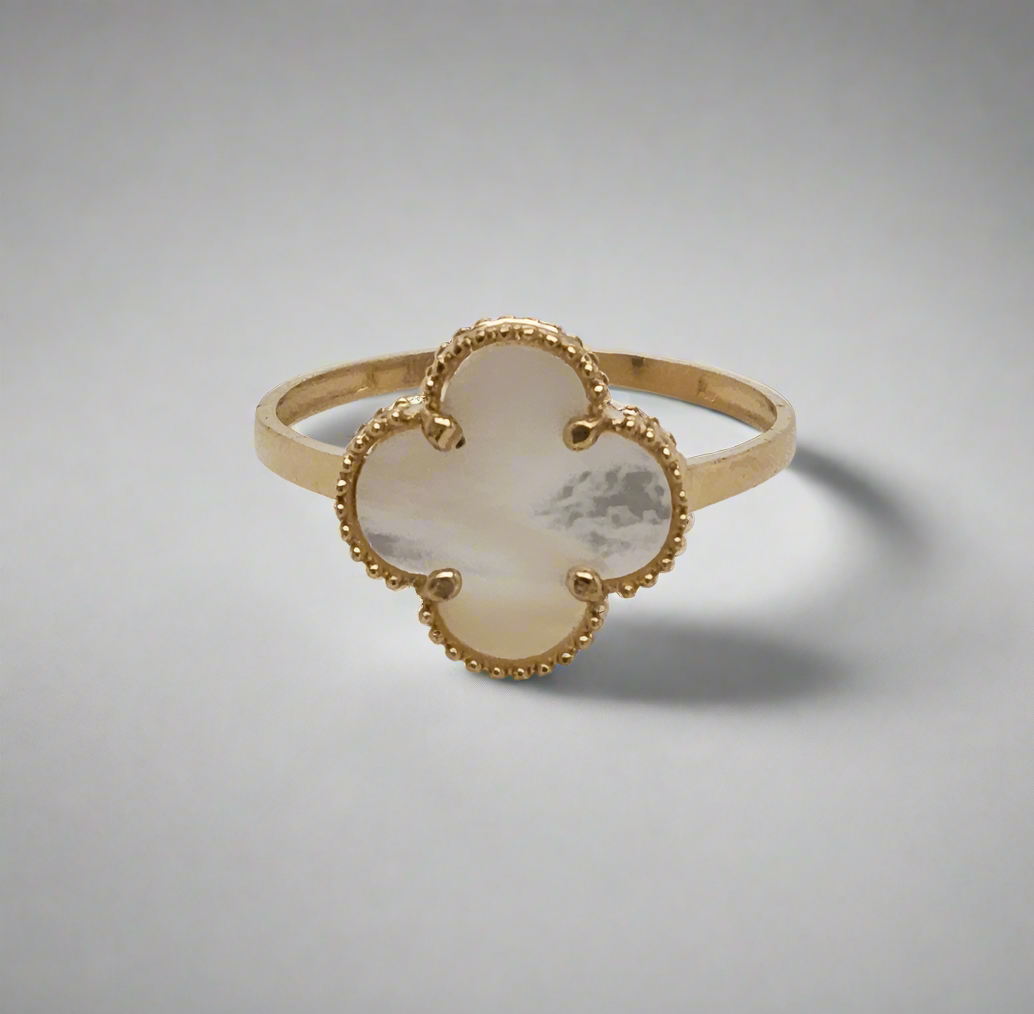 14k Gold Mother of Pearl Clover Ring