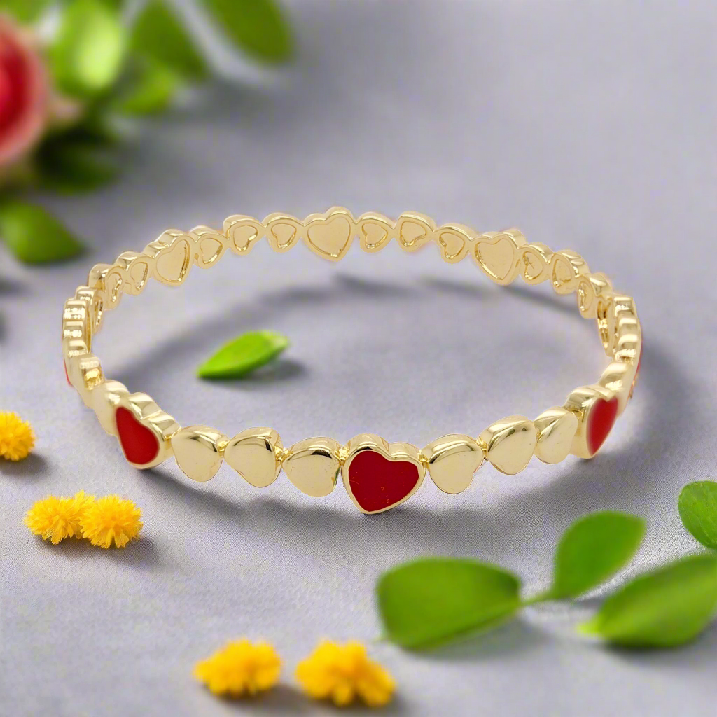 Gold Plated Enamel Hearts Children's Bangle