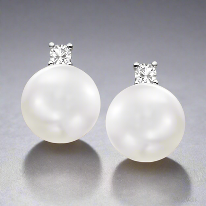 14K Freshwater Pearl and Lab Grown Diamond Stud Earrings