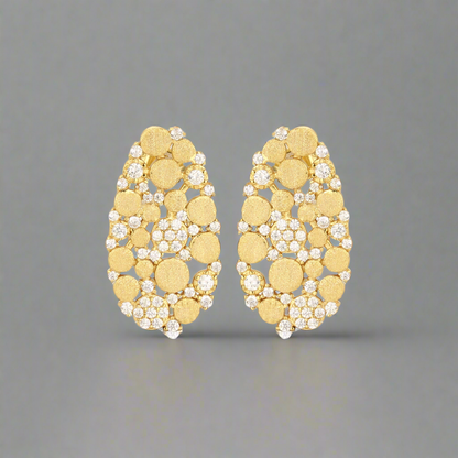 Sterling Silver Brushed Gold Plated Oval With CZ Stud Earrings