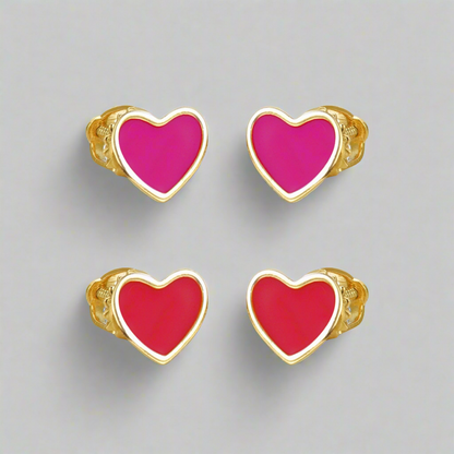 Gold Plated Surgical Steel Enamel Heart Stud Earrings