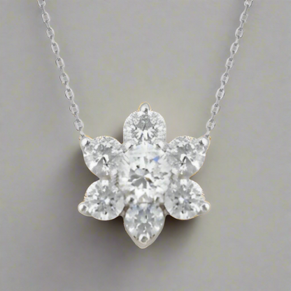 Lab Grown Diamond Flower Cluster Pendant Necklace