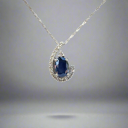 10k White Gold Diamond and Sapphire Teardrop Necklace