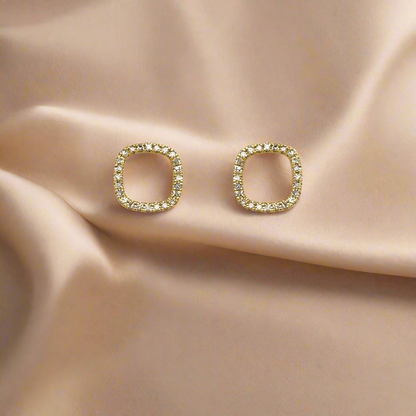 10K Gold Diamond Cushion Outline Stud Earrings