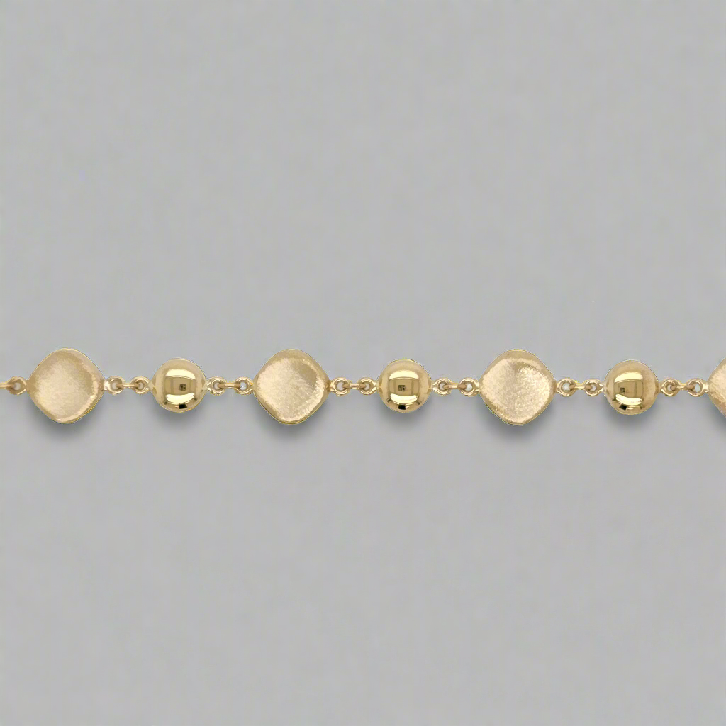 14k Alternating Brushed Gold Diamond Shapes and Shiny Balls Bracelet