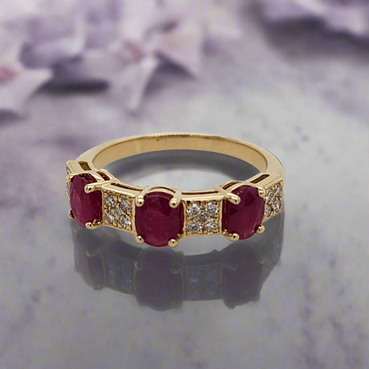 14K Yellow Gold Diamond and Ruby Ring