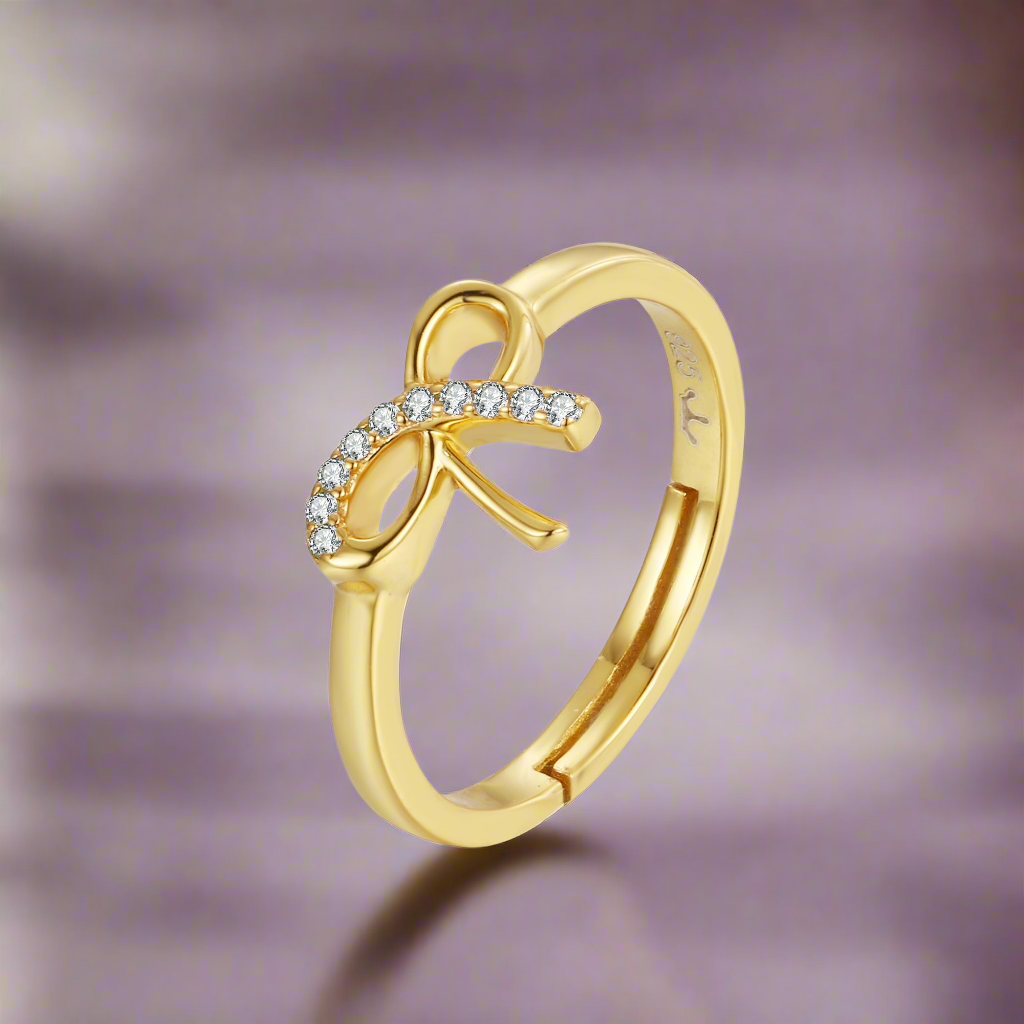 Sterling Silver Gold Plated Children's CZ Bowknot Ring