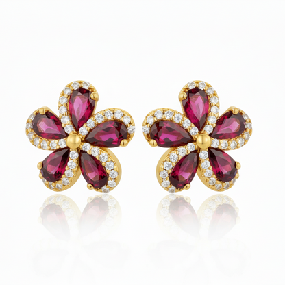 Gold Plated Surgical Steel Flower Stud Earrings - 5 Petal CZ 13mm