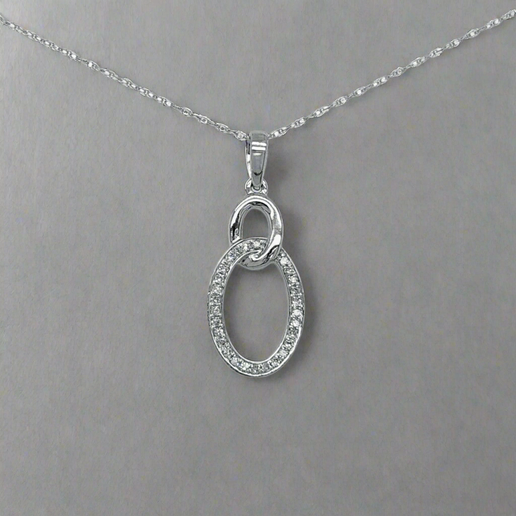 10K White Gold Interlocking Oval Diamond Necklace