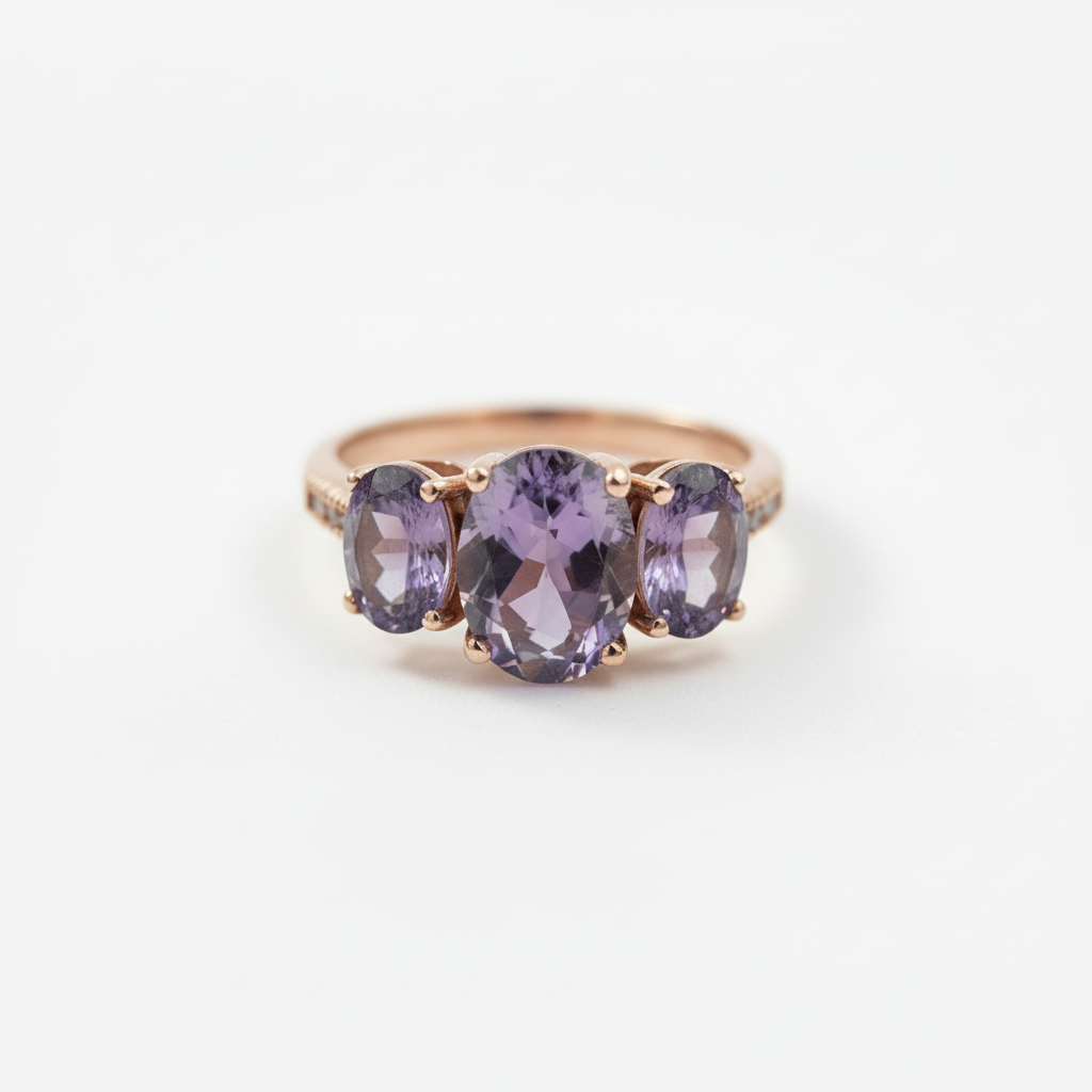 10K Rose Gold With Amethyst and Diamond Ring