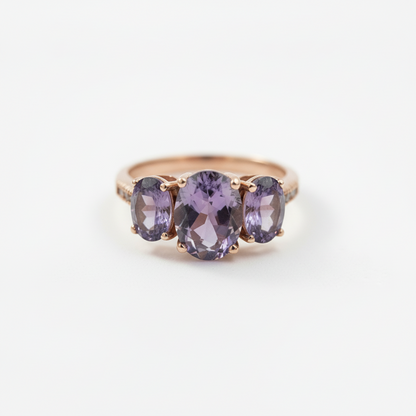 10K Rose Gold With Amethyst and Diamond Ring