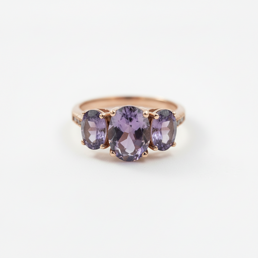 10K Rose Gold With Amethyst and Diamond Ring
