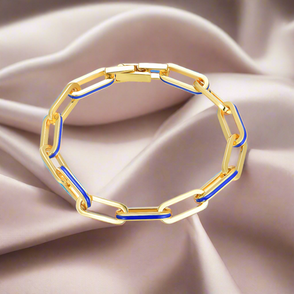 Sterling Silver Enamel Paperclip Link Bracelet